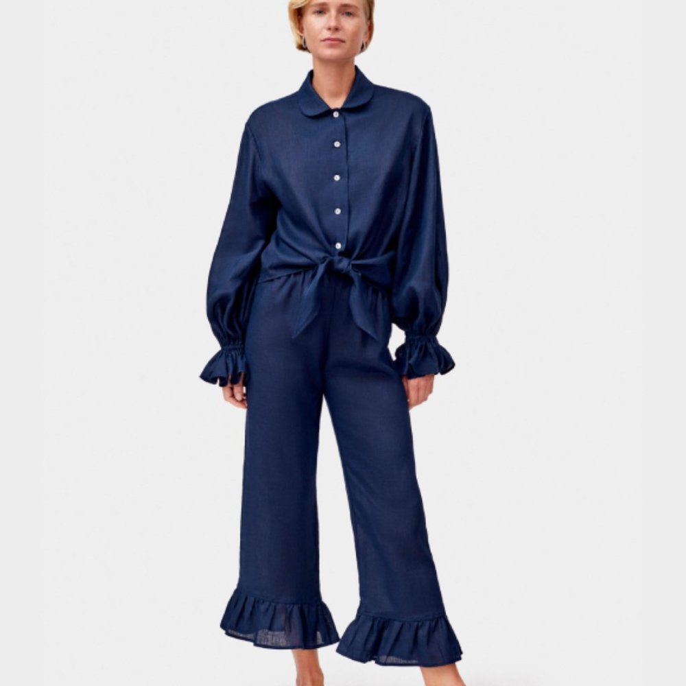 Sleeper Rumba Linen Lounge 2 Piece Suit in Navy
